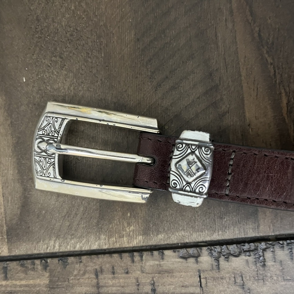 Brighton Brown Braided Leather Belt with Silver-Tone Conchos and Buckle - Picture 5 of 5